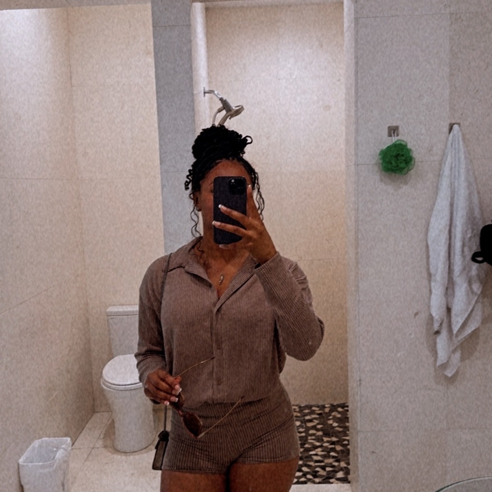 Brown Ribbed Knit Set
